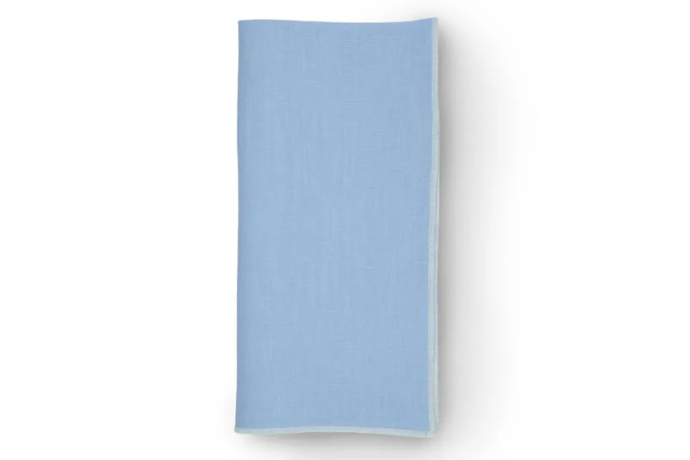 TriChi Design Place Settings & Linens|Air Blue Napkin with White Small Trim, Set of 4