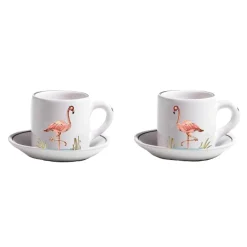 Z.d.G. Dinnerware|Animaux de la Savane Pair of Espresso Cups & Saucers, Flamingo