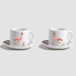 Z.d.G. Dinnerware|Animaux de la Savane Pair of Espresso Cups & Saucers, Flamingo