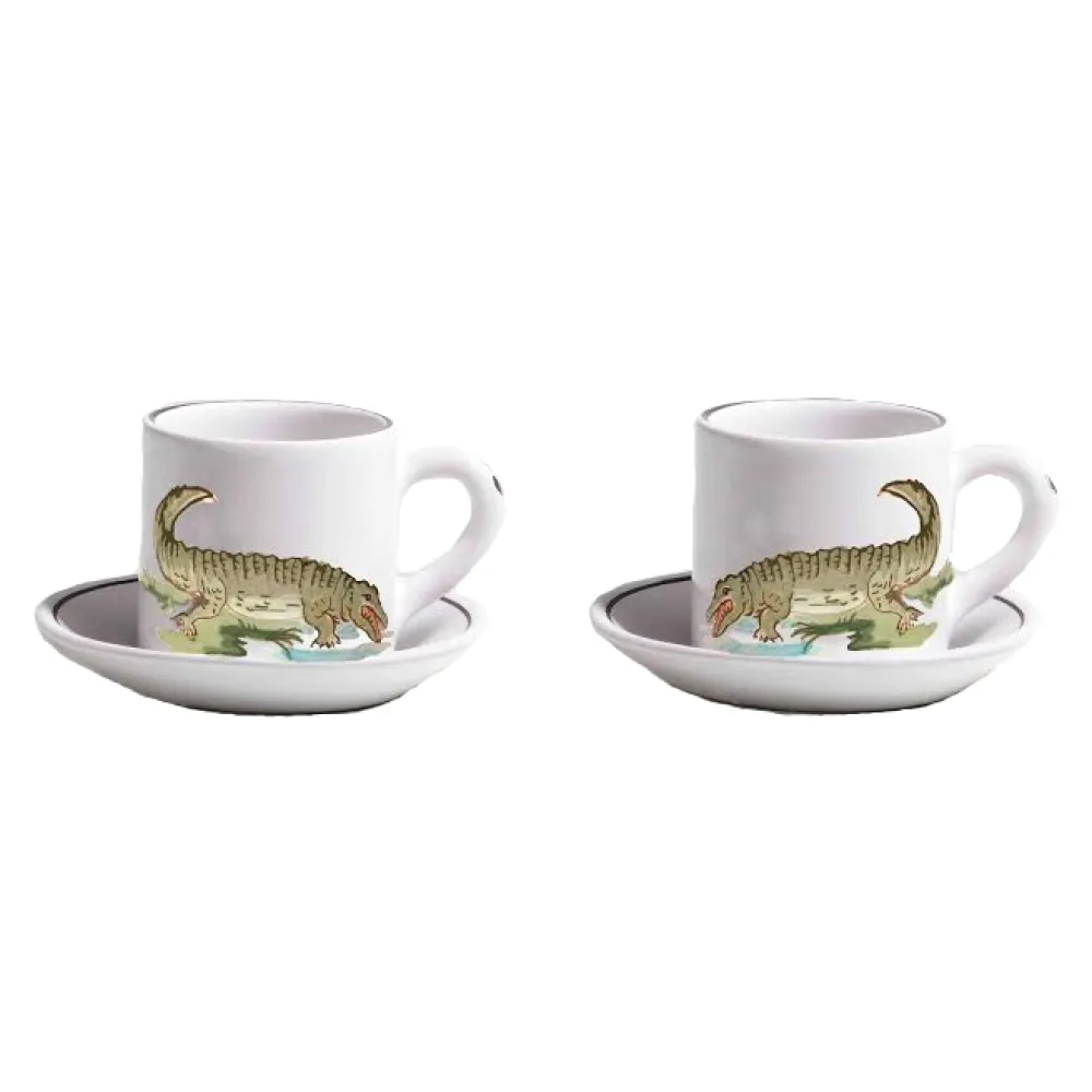 Z.d.G. Dinnerware|Animaux de la Savane Pair of Espresso Cups & Saucers, Crocodile