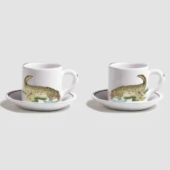 Z.d.G. Dinnerware|Animaux de la Savane Pair of Espresso Cups & Saucers, Crocodile