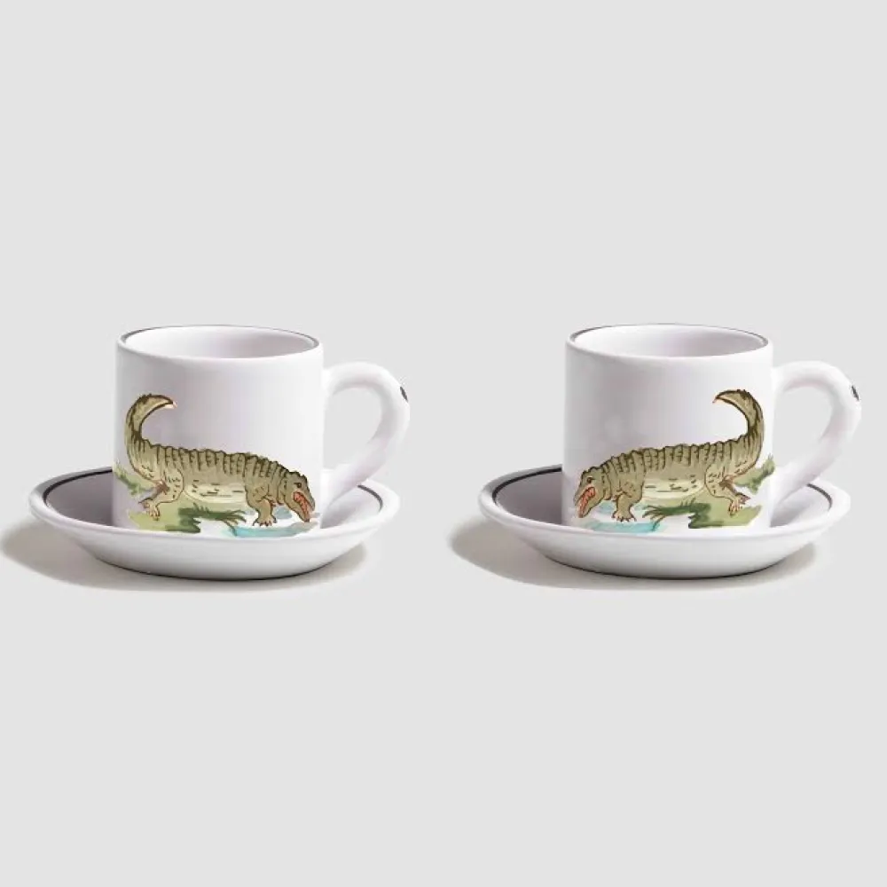 Z.d.G. Dinnerware|Animaux de la Savane Pair of Espresso Cups & Saucers, Crocodile