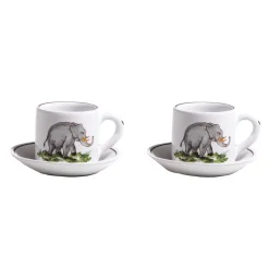 Z.d.G. Dinnerware|Animaux de la Savane Pair of Espresso Cups & Saucers, Elephant