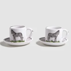 Z.d.G. Dinnerware|Animaux de la Savane Pair of Espresso Cups & Saucers, Zebra