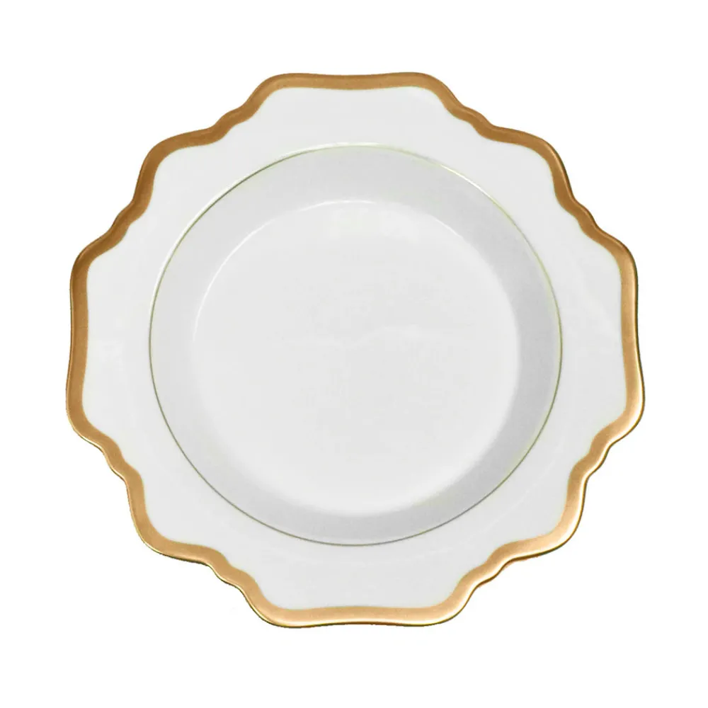 Anna Weatherley Dinnerware|Antique White Rim Soup in Gold Rim