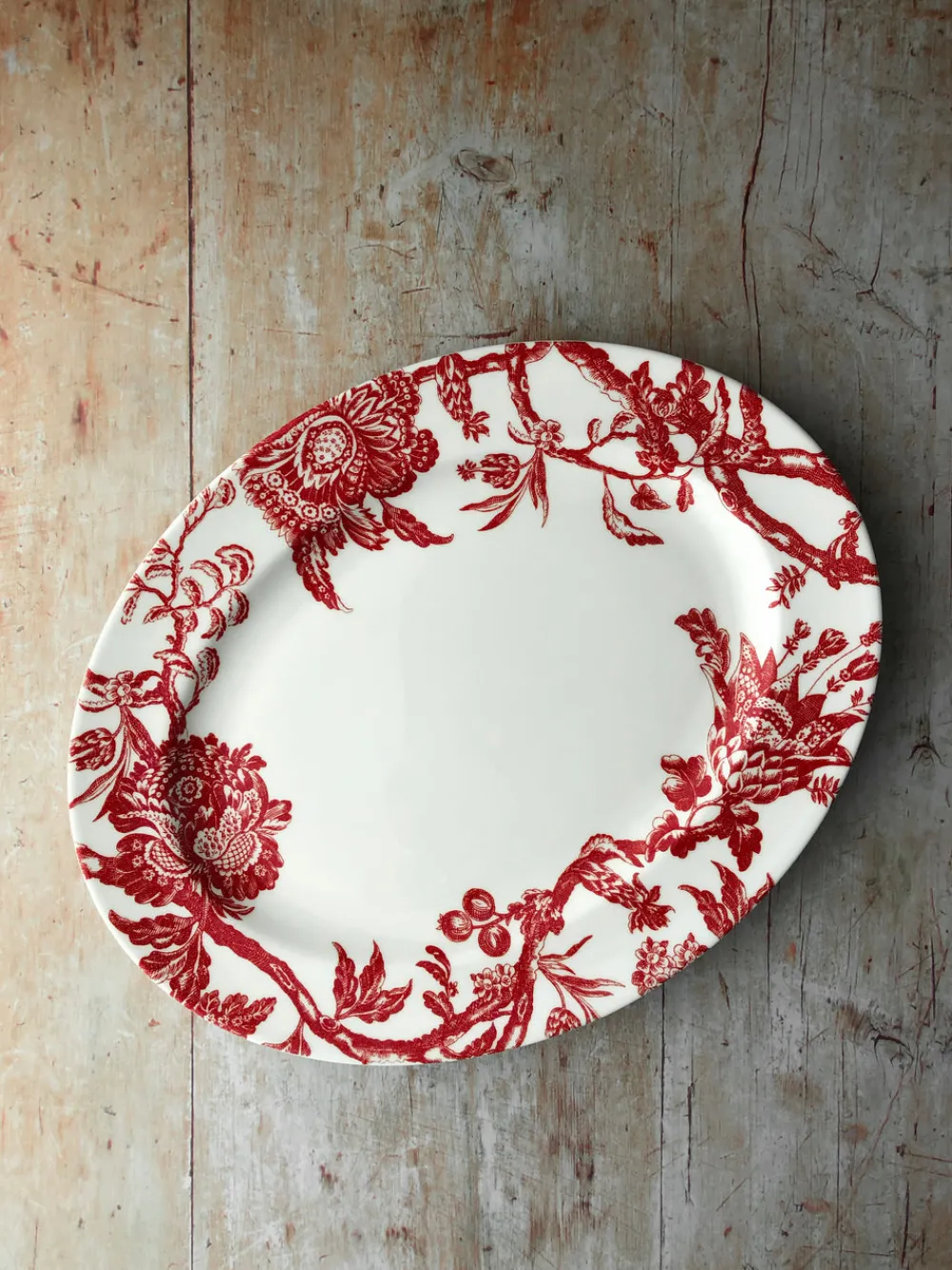 Caskata Dinnerware|Arcadia Crimson Large Oval Rimmed Platter