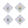 Catherine Owen Design Place Settings & Linens|Assorted Flower & Inch Worm Linen Cocktail Napkins, Set of 4