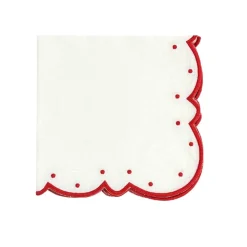Flying Sheep Country Place Settings & Linens|Ava Napkins in Linen White & Red, Set of 4