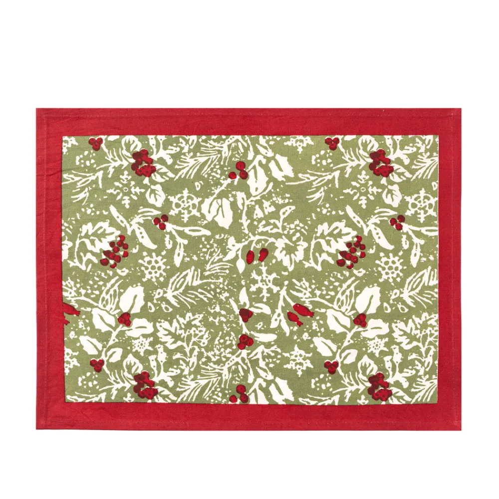 Couleur Nature Place Settings & Linens|Baies de houx Mats in Red & Green, Set of 6