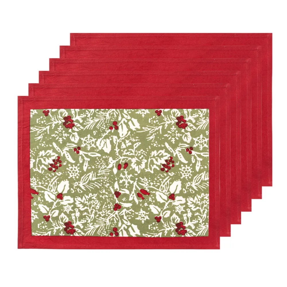 Couleur Nature Place Settings & Linens|Baies de houx Mats in Red & Green, Set of 6