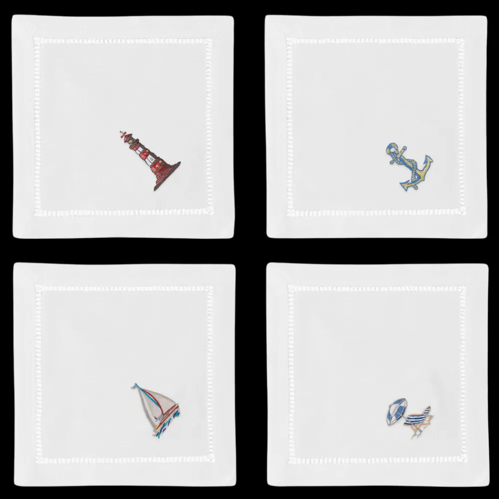 Henry Handwork Place Settings & Linens|Beach Scenes Cocktail Napkins, Mixed Set of 4