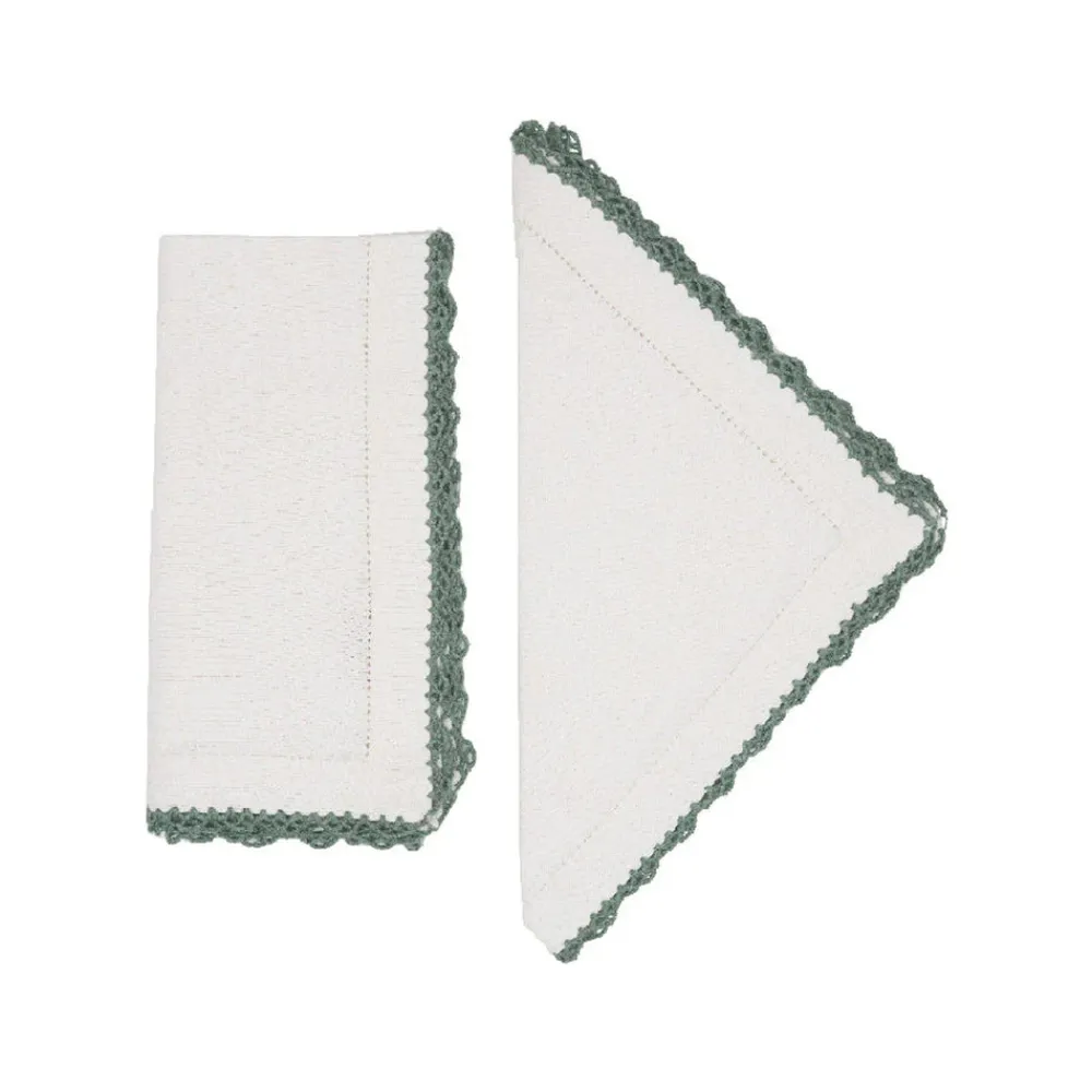 Cabana Place Settings & Linens|Beatrice Napkins in White and Green, Set of 2