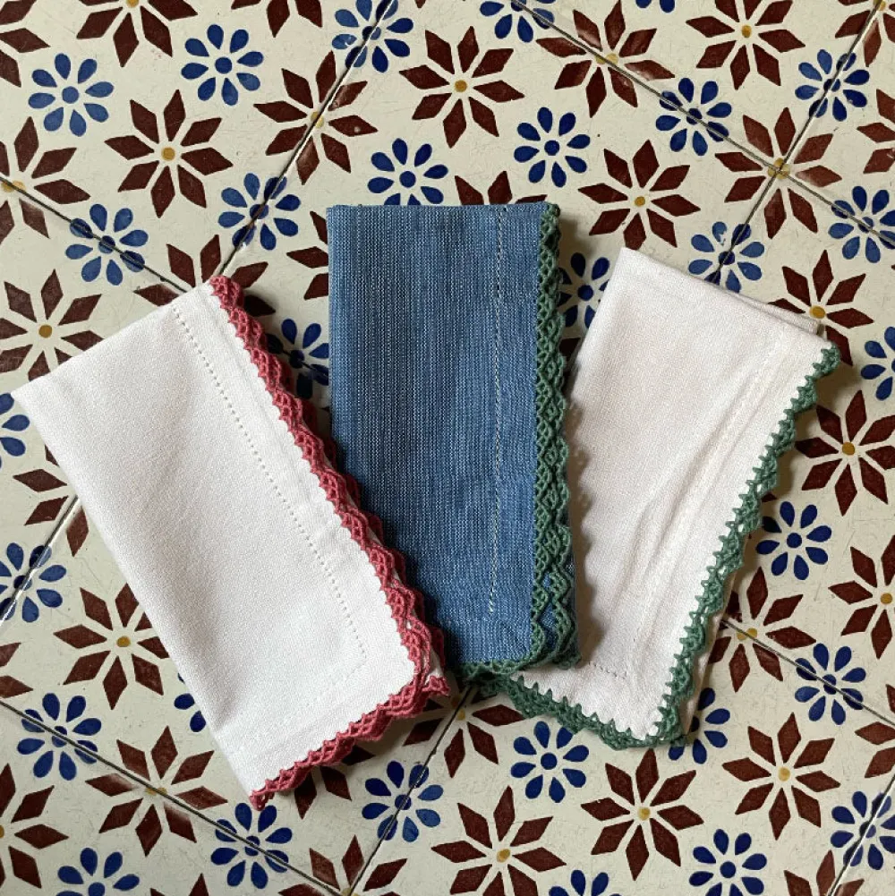 Cabana Place Settings & Linens|Beatrice Napkins in White and Green, Set of 2