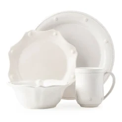Juliska Dinnerware|Berry & Thread Whitewash Place Setting (with Mug & Cereal), Set of 4