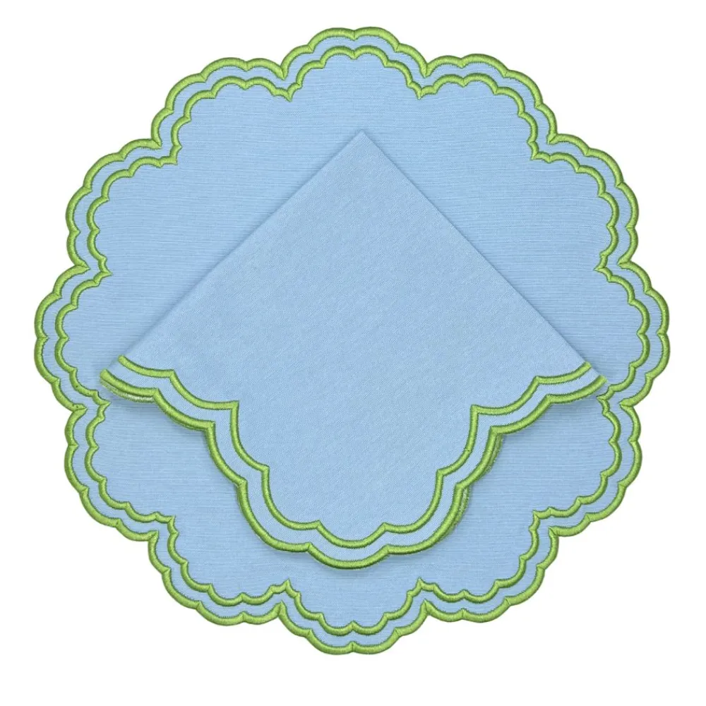 Flying Sheep Country Place Settings & Linens|Bettina Napkin in Blue & Green, Set of 4