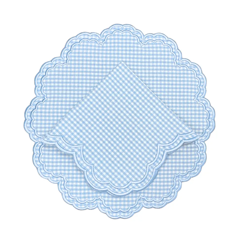 Flying Sheep Country Place Settings & Linens|Bettina-Gingham Napkin in Blue, Set of 4