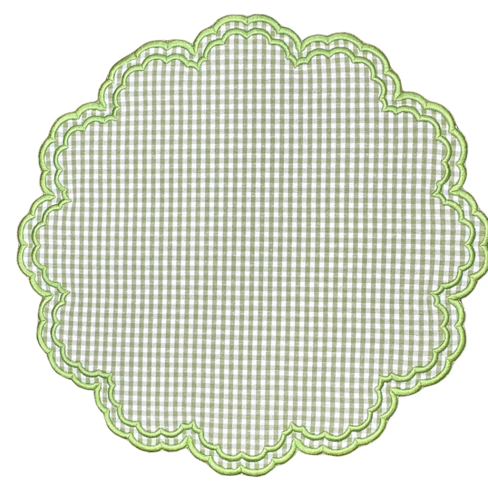 Flying Sheep Country Place Settings & Linens|Bettina-Gingham Placemat in Green, Set of 4