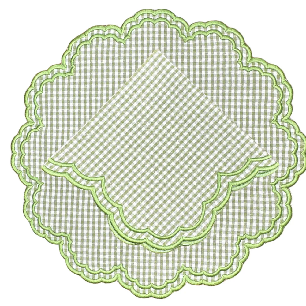 Flying Sheep Country Place Settings & Linens|Bettina-Gingham Placemat in Green, Set of 4
