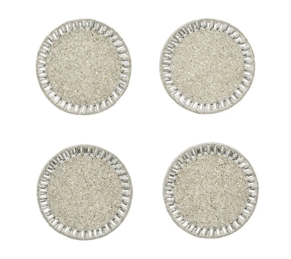 Kim Seybert Place Settings & Linens|Bevel Coasters in Silver & Crystal, Set of 4 in a Gift Bag