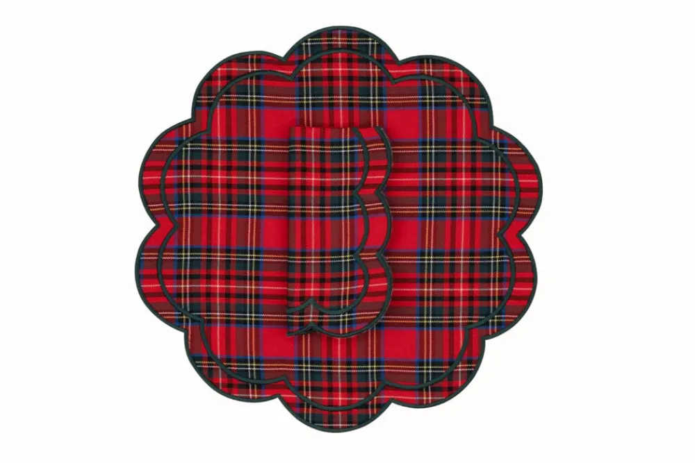 TriChi Design Place Settings & Linens|Bloom Red Tartan Napkin and Placemat, Set of 2