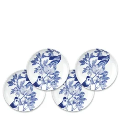 Caskata Dinnerware|Blue Arbor Birds Canapé Plates Boxed, Set of 4