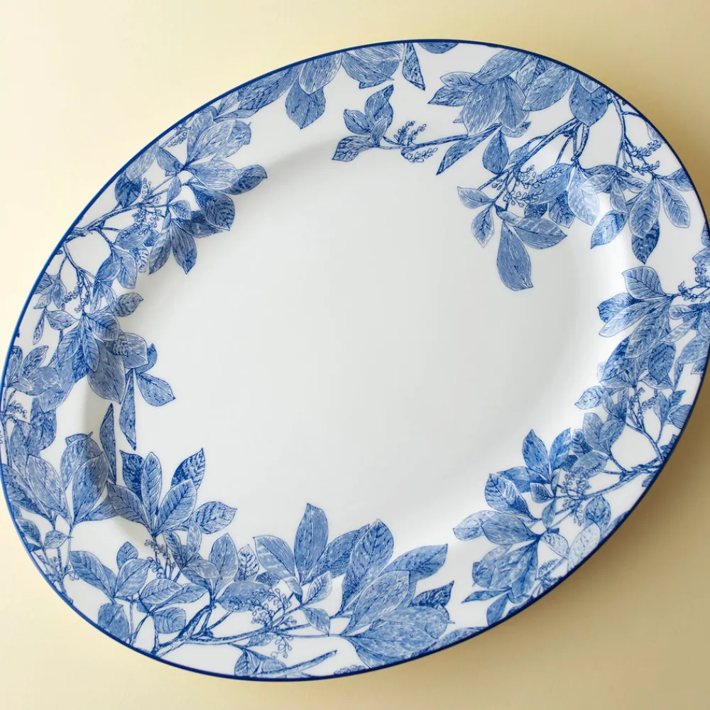 Caskata Dinnerware|Blue Arbor Large Oval Rimmed Platter