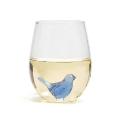 Two's Company Glassware|Blue Bird Stemless Wine Glass