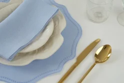 TriChi Design Place Settings & Linens|Blue Dotted Blue Linen Placemat, Set of 4