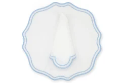 TriChi Design Place Settings & Linens|Blue Dotted White Linen Napkin and Placemat, Set of 2