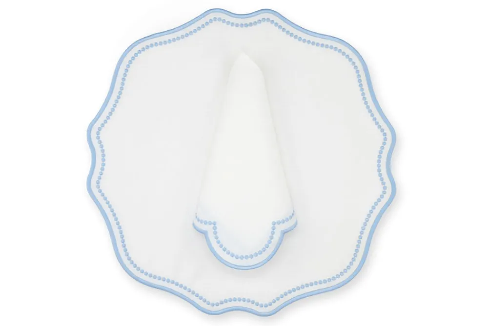 TriChi Design Place Settings & Linens|Blue Dotted White Linen Napkin and Placemat, Set of 2