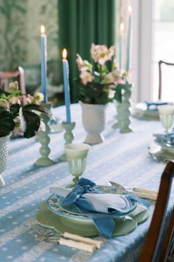 TriChi Design Place Settings & Linens|Blue Dotted White Linen Napkin and Placemat, Set of 2