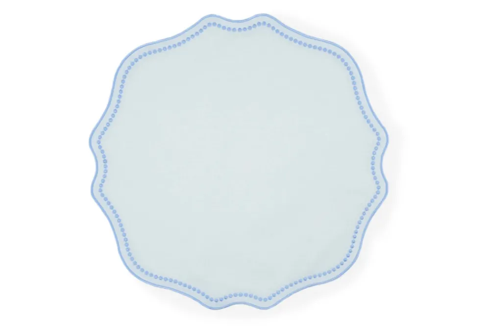 TriChi Design Place Settings & Linens|Blue Dotted White Linen Placemat, Set of 4