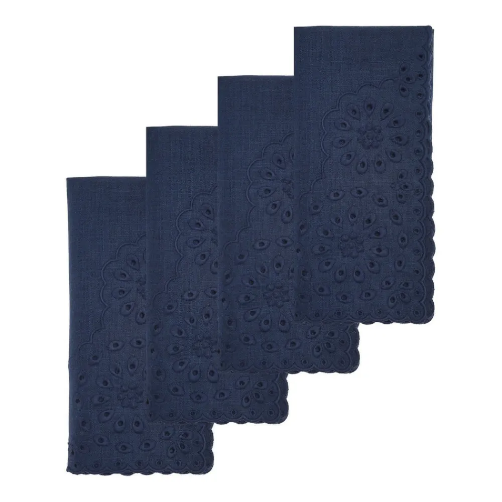 Chefanie Place Settings & Linens|Blue Eyelet Dinner Napkins, Set of 4