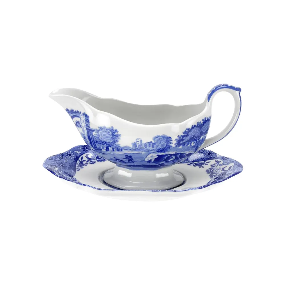 Spode Dinnerware|Blue Italian Sauceboat with Stand