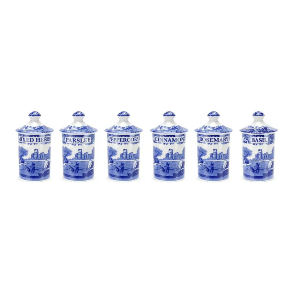 Spode Dinnerware|Blue Italian Spice Jars, Set of 6
