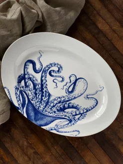 Caskata Dinnerware|Blue Lucy Large Oval Rimmed Platter