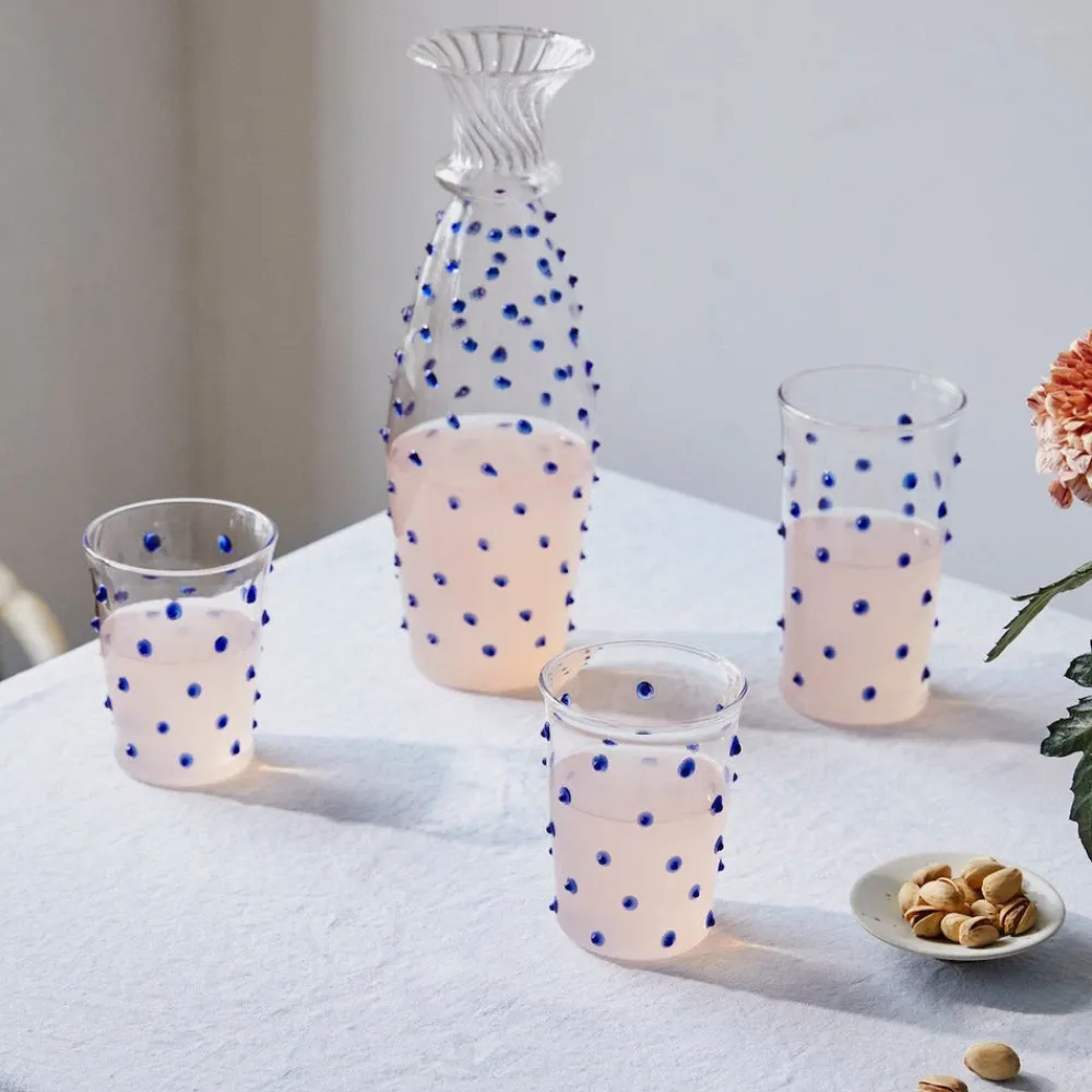Issy Granger Glassware|Blue Pom Tumbler, Set of 4
