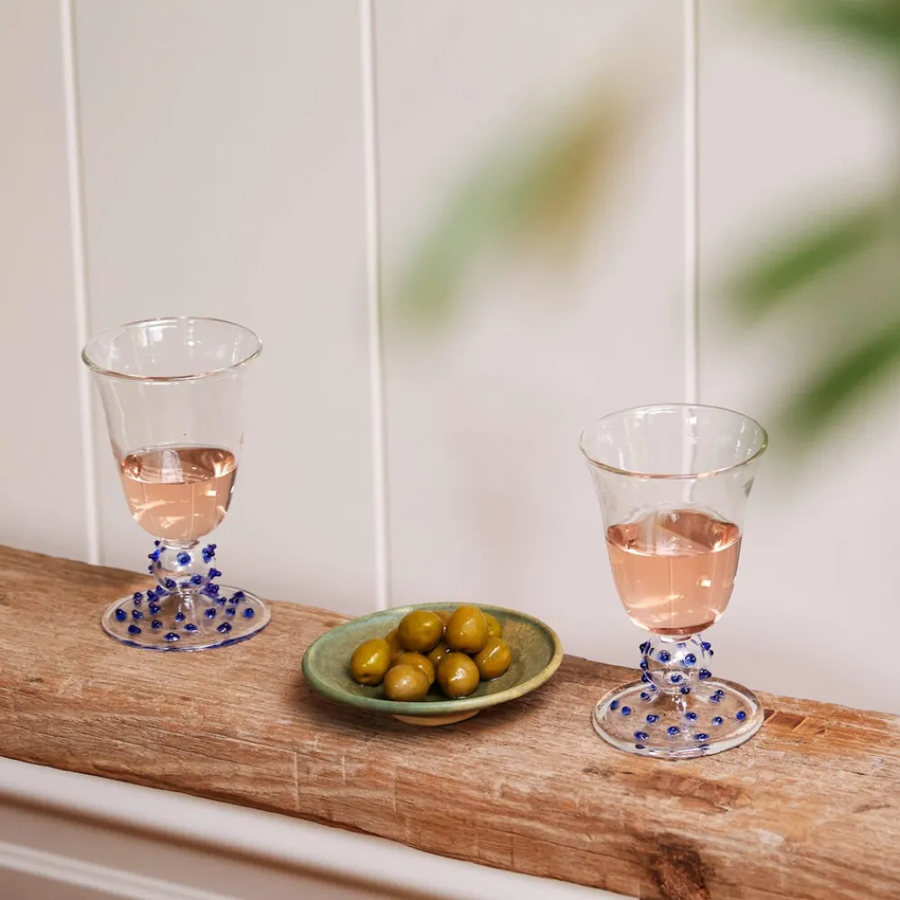 Issy Granger Glassware|Blue Pom Wine Glass