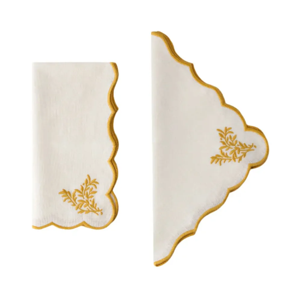 Cabana Place Settings & Linens|Botanica Embroidered Napkin in Yellow