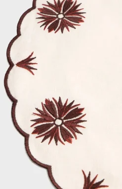 Cabana Place Settings & Linens|Botanica Embroidered Round Placemat Terracotta White/Burgundy