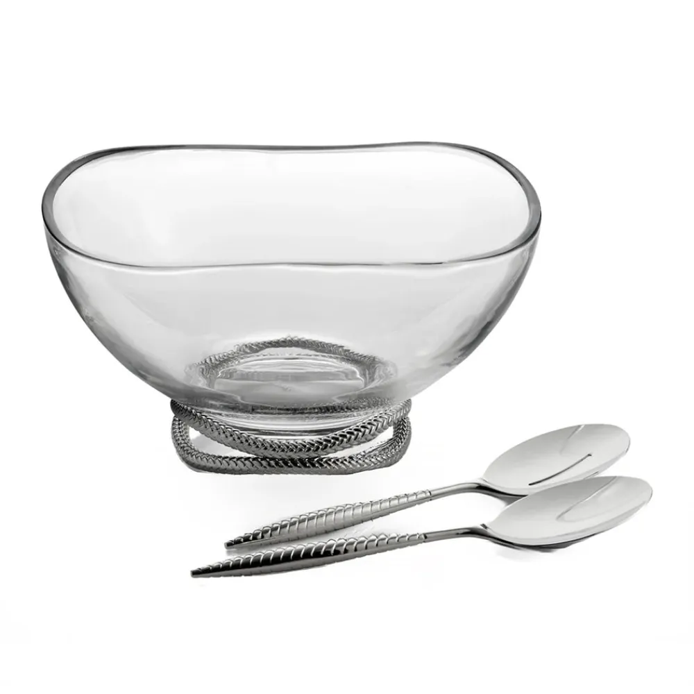 Nambe Dinnerware|Braid Glass Salad Bowl with Servers