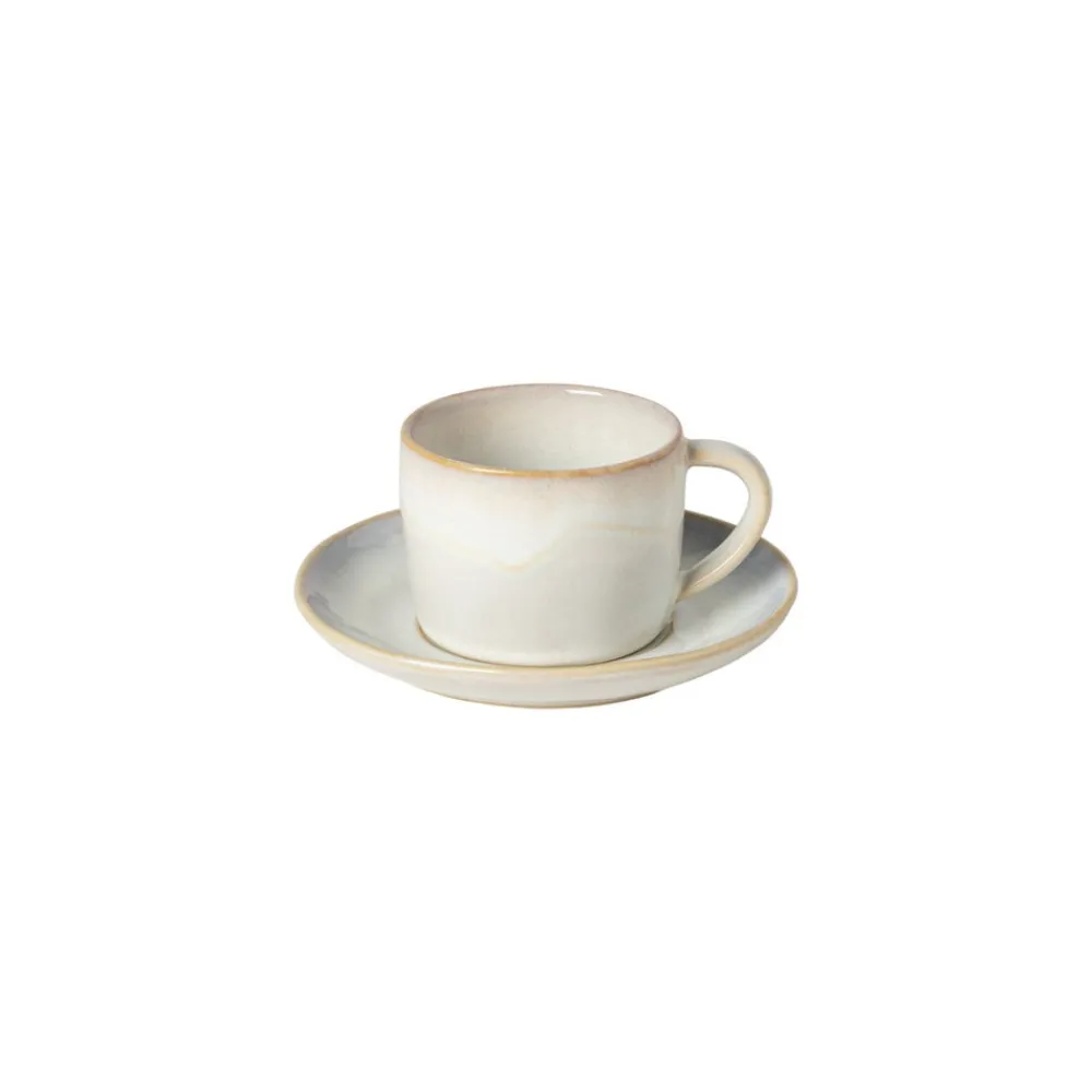 Costa Nova Dinnerware|Brisa Collection Tea Cups & Saucers in Salt, Set of 6