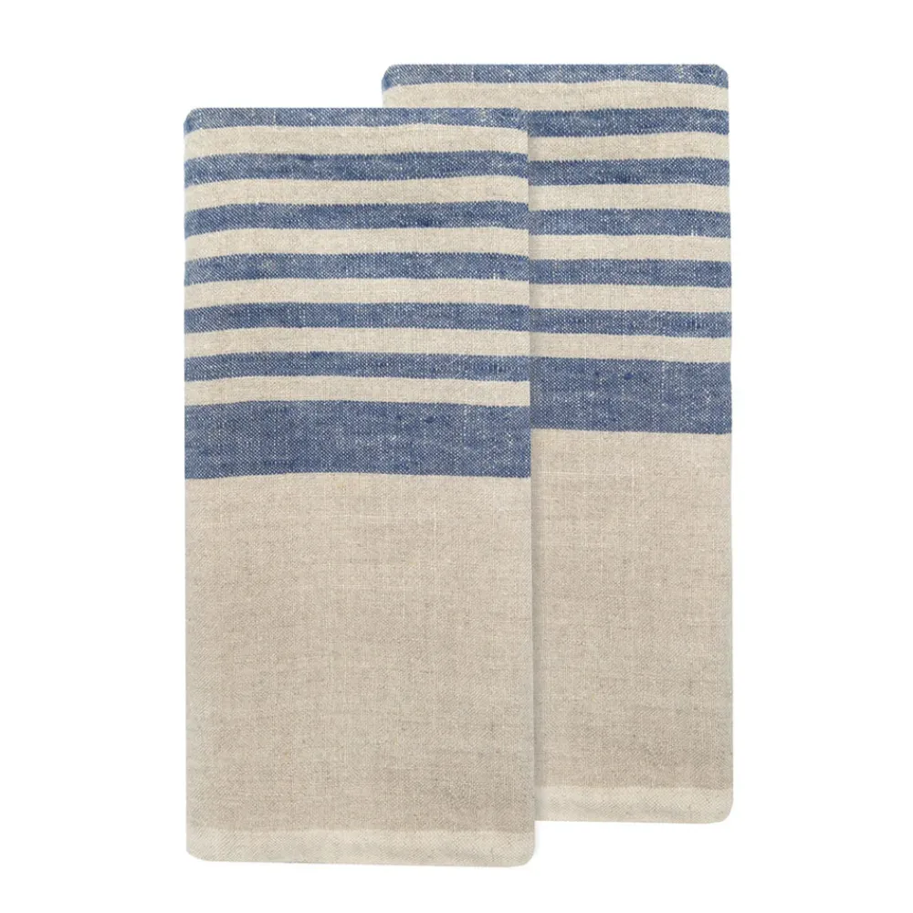 Caravan Place Settings & Linens|Brittany Natural Tea Towels in Natural & Blue, Set of 2