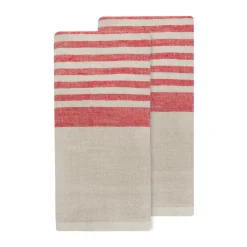 Caravan Place Settings & Linens|Brittany Natural Tea Towels in Natural & Red, Set of 2