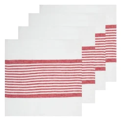 Caravan Place Settings & Linens|Brittany White Napkins in White & Red, Set of 4