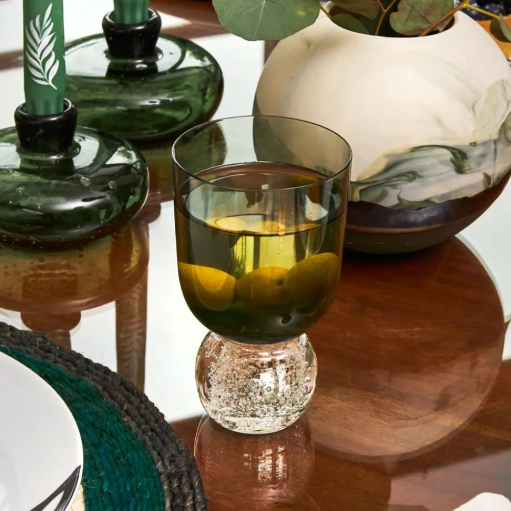 Misette Glassware|Bubble Glass Tumblers in Tourmaline Green, Set of 2