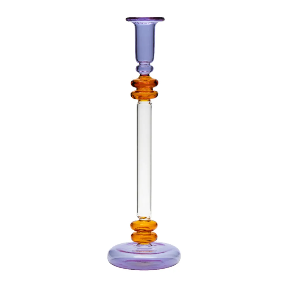 Issy Granger Candles|Bugle Glass Candlestick in Purple & Amber
