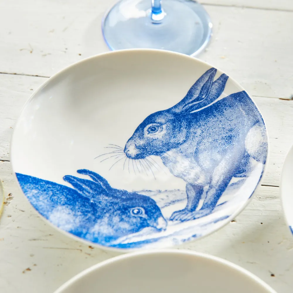 Caskata Dinnerware|Bunnies Blue Canape Plates