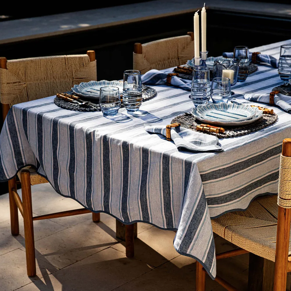 Juliska Place Settings & Linens|Cabana Stripe 60" x 120" Tablecloth in Ocean