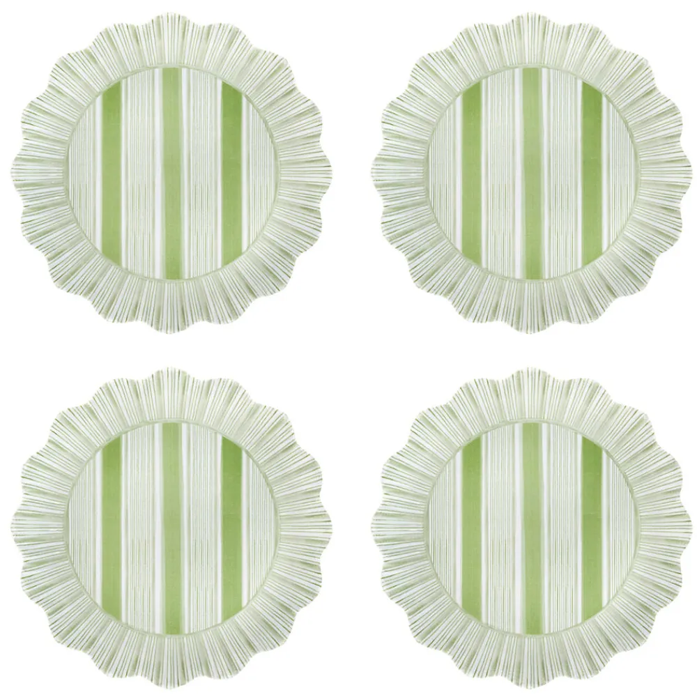 Juliska Dinnerware|Cabana Stripe Melamine Dessert/Salad Plate, Set of 4 in Seagrass